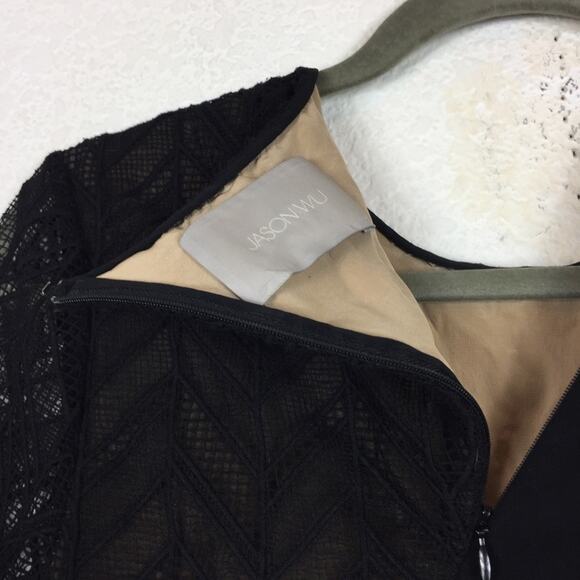 Jason Wu Black Lace-Paneled Stretch-Ponte Short Sleeve Fit & Flare Dress - Picture 10 of 12